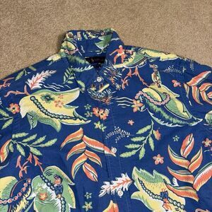Ralph Lauren Polo Oxford Button Down Shirt Blue Floral Hawaiian Tropical Size M
